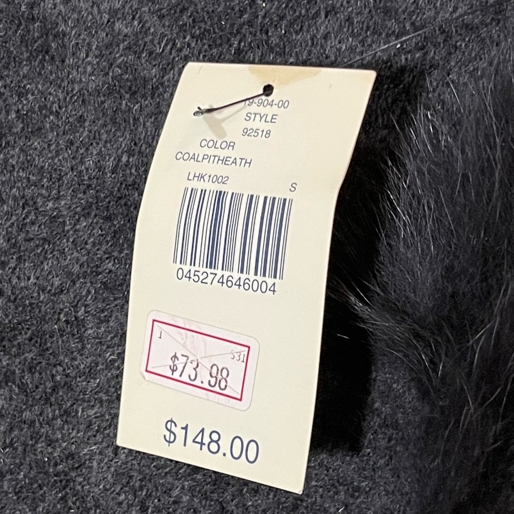 Lord & Taylor Charcoal Wrap with Dark Fur Trim - Picture 5 of 6